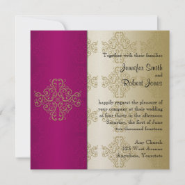 Guld och Burgundy Damask Posh Wedding bjudande Inbjudningar