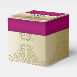 Guld och Burgundy Damask Posh Wedor Favor Box Presentaskar