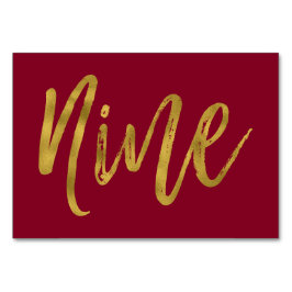 Guld och Burgundy Elegant Bordsnummer Nine