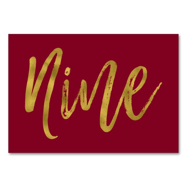 Guld och Burgundy Elegant Bordsnummer Nine (Framsidan)