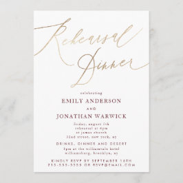 Guld och Burgundy Fall Calligraphy Bröllop Rehears Inbjudningar