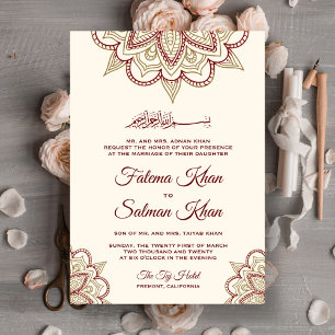 Guld och Burgundy Henna Mehndi Islamic Bröllop Inbjudningar