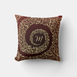 Guld och Burgundy Monogram Decorative Kudde