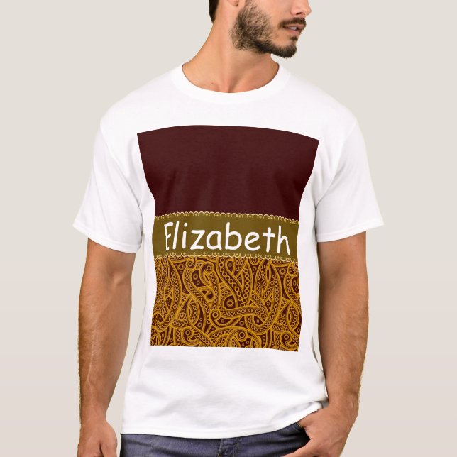 Guld och Burgundy Paisley Tee Shirt (Framsida)