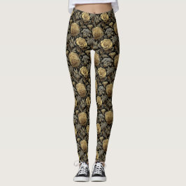 guld och champagne Träningskläder Nejlika Blomma Leggings