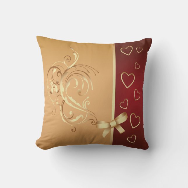 Guld och Cranberry Hearts American MoJo Pillow Kudde (Framsida)
