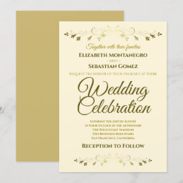 Guld och Cream Elegant Filigree Simple Bröllop Inbjudningar