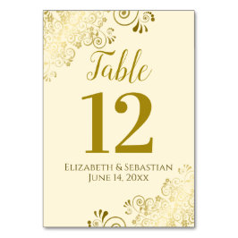 Guld och Cream Elegant Frilly Bröllop Bordsnummer