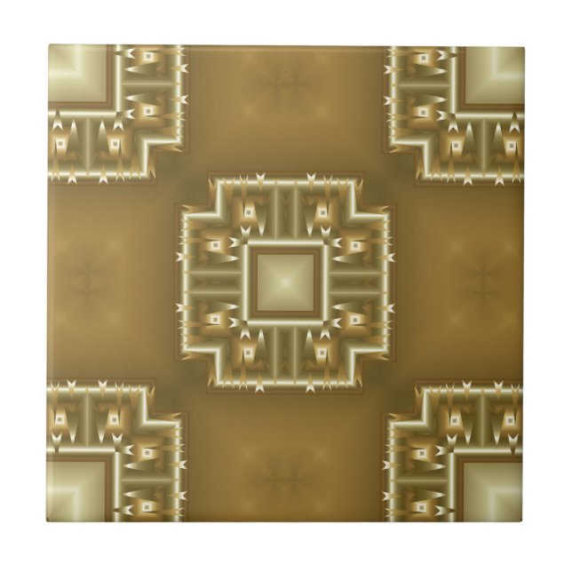 Guld och Cream Geometric Mönster Kakelplatta (Framsidan)
