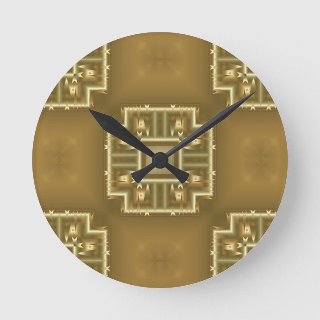 Guld och Cream Geometric Mönster Rund Klocka (Framsida)