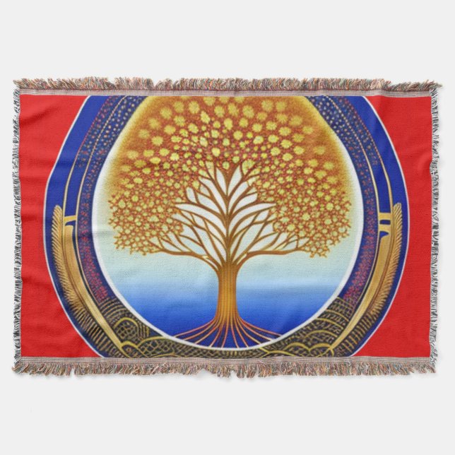 Guld och Cyan Livets träd Filt (Framsidan)