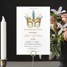 Guld och den vita masken Masqueraden Party födelse Inbjudningar