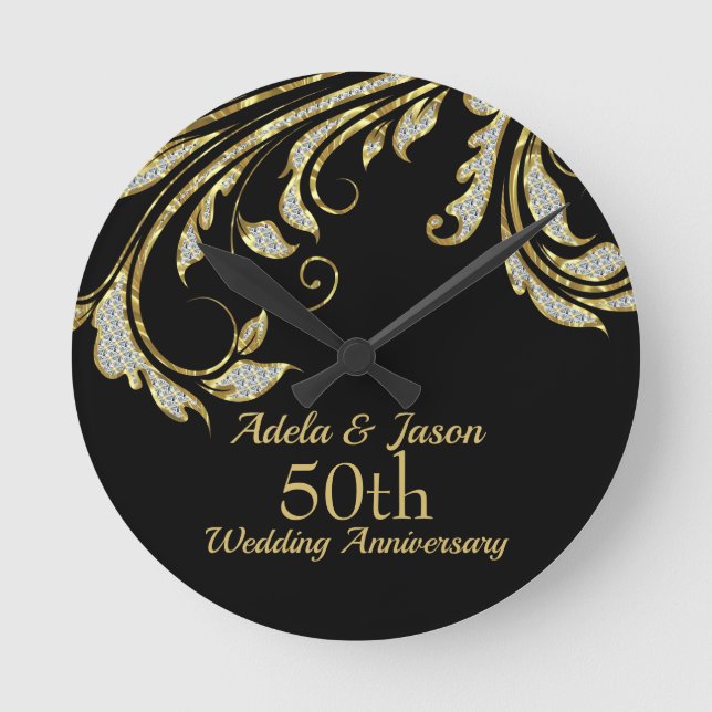 Guld och diamanter virvlar runt rund klocka (Framsida)