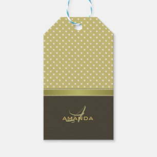 Guld och Ecru oliv grönt elegant Monogram Presentetikett