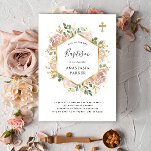 Guld och Elegant Neutralt Vattenfärgad Blommigt Ba Inbjudningar