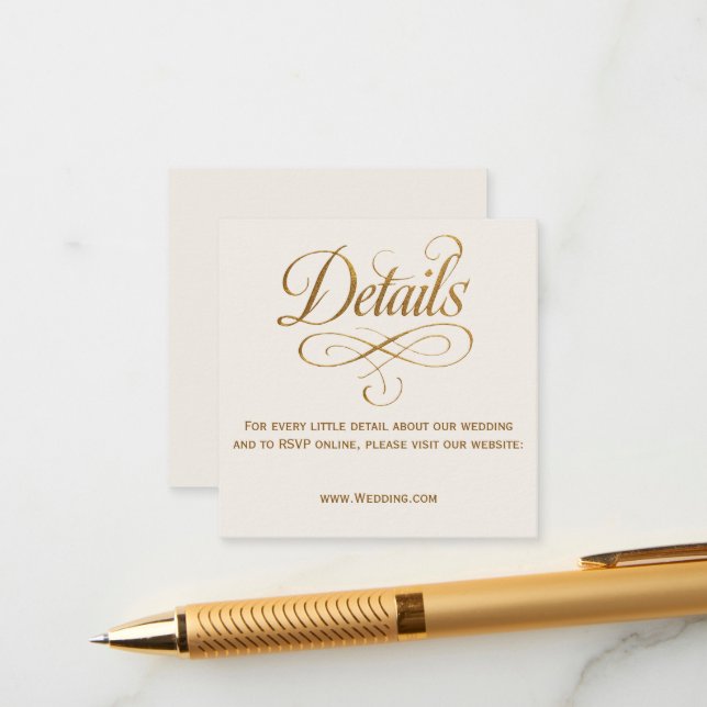 Guld- och elfenbens QR-bröllopsdetaljkort Tilläggskort (Fram/Back In Situ)