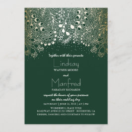 Guld och Emerald Grönt Enchanted Woodland Bröllop Inbjudningar