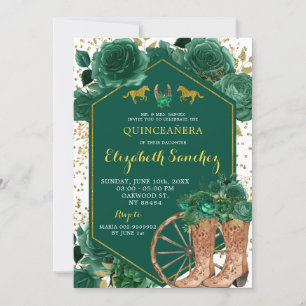 Guld och Emerald Grönt Western Charra Quinceañera Inbjudningar