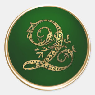 Guld och Emerald Monogram Q Kuvert Seal Runt Klistermärke