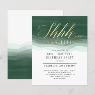 Guld och Emerald Watercolor Surprise Birthday