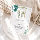 Guld och eukalyptus 40:e födelsedagen Party Inbjudningar<br><div class="desc">Guld och Eucalyptus 40-årsfestinbjudan är perfekt för en elegant på 40-årsdagen firande. Utformningen har handmålad grönt,  guld och blått löv och blommor som är väl placerade i bouquets och den geometriska eleganten ramar.</div>