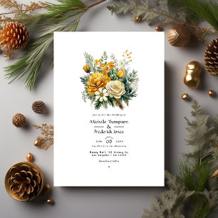 Guld och Evergreen Blommigt Fall Wedding Inbjudningar