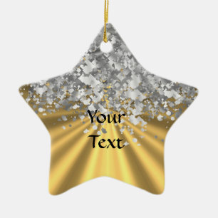Guld- och fauxglitterpersonlig julgransprydnad keramik