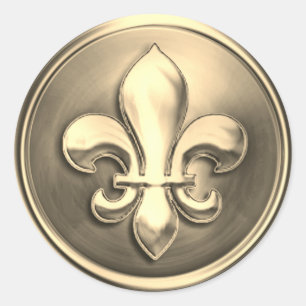 Guld och Fleur de Lis Embossed look Runt Klistermärke