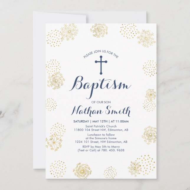 Guld och flottan | Boy Baptism/Christening-inbjuda Inbjudningar (Framsida)