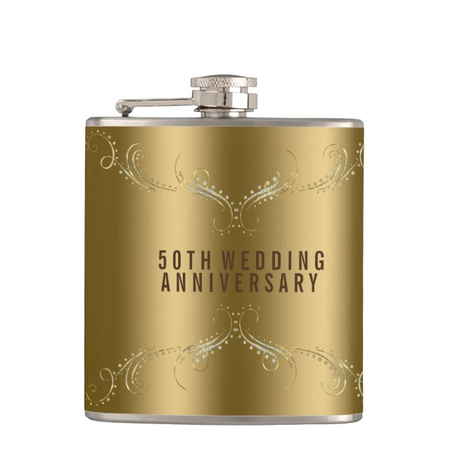 Guld och Glitter Blommigt Ram över Guld Fickplunta (Framsidan)