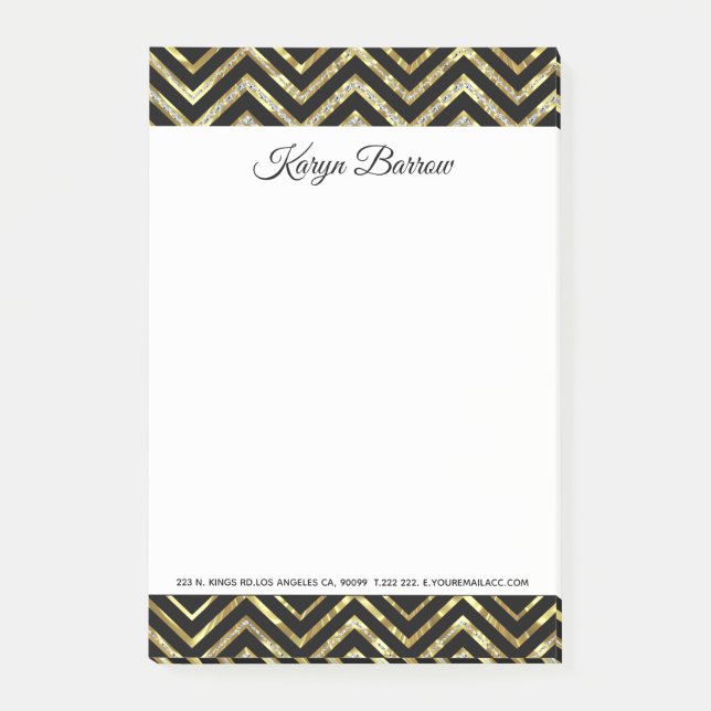 Guld och Glitter Chevron Post-it Block (Framsida)