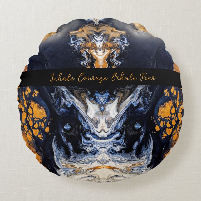 Guld och Glitter marble struktur Sculpted Serenity Rund Kudde (Framsidan)