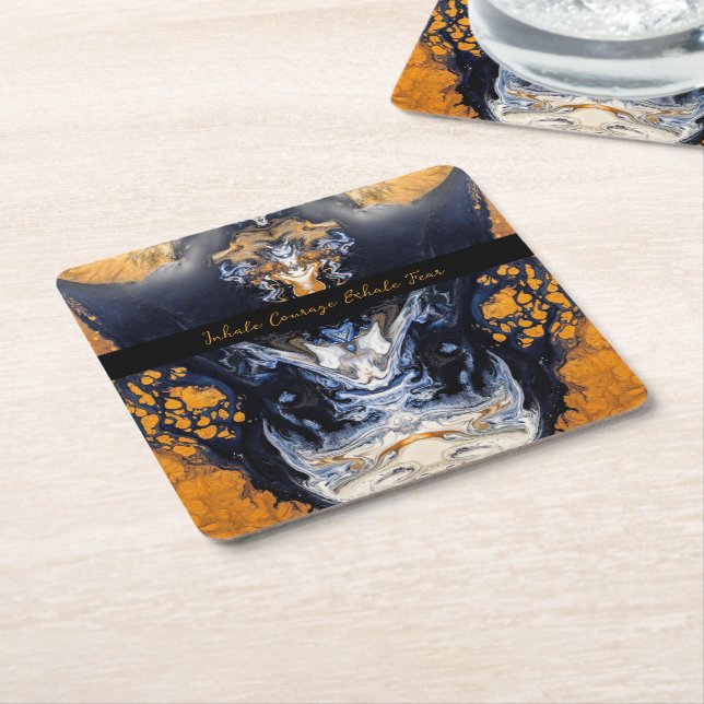 Guld och Glitter marble struktur Sculpted Serenity Underlägg Papper Kvadrat (Vinklad)