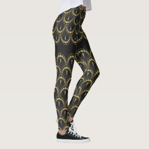 Guld och grått art-deco, geometrisk mönster leggings