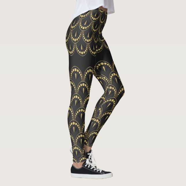 Guld och grått art-deco, geometrisk mönster leggings (Höger)