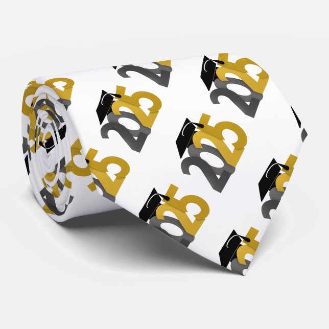 Guld och Grått klass 2025 Studenten Slips (Rullad)