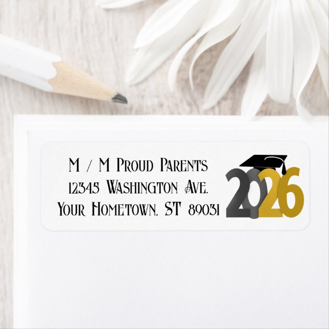 Guld och Grått klass 2026 Studenten Returadress Etikett (Insitu)