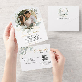 Guld och Greenery Eucalyptus QR-kod Foto Bröllop