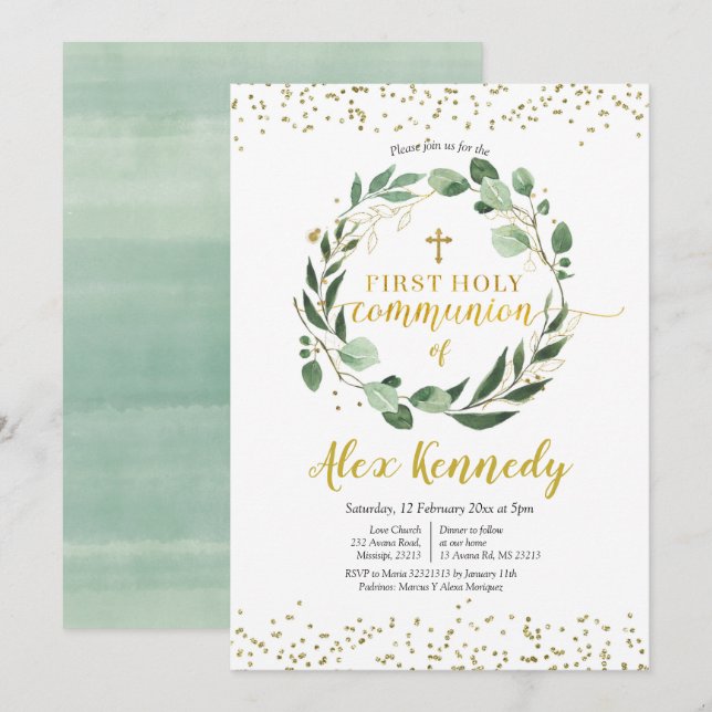 Guld och Greklands första Heliga-inbjudan till kom Inbjudningar (Fram/baksida)