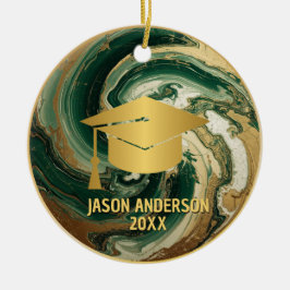 Guld och grön anpassad examensornament julgransprydnad keramik