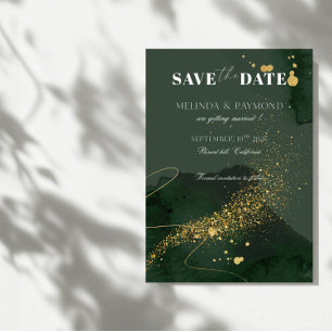 Guld och grön lyx Save the Date bröllopskort Inbjudningar