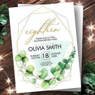 Guld och grönt 18:e födelsedag elegant blommigt fl vykort