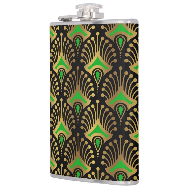 Guld och grönt Art Deco mönster på svart Fickplunta (Vänster)