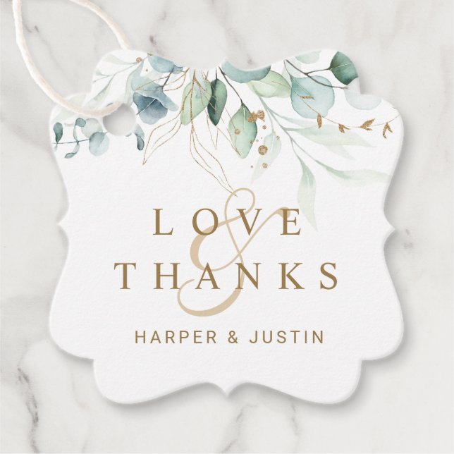 Guld och Grönt Botaniska Bröllop Tack Gåvor Etiketter (Framsida)