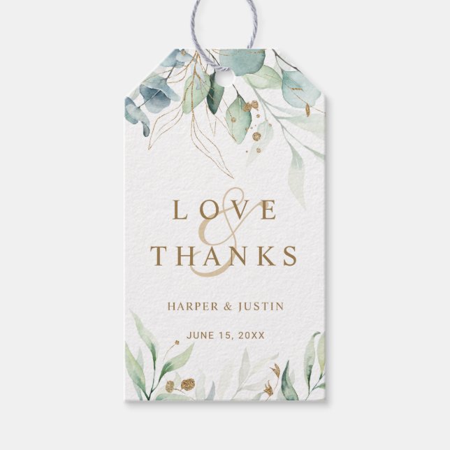 Guld och Grönt Botaniska Bröllop Tack Presentetikett (Framsidan)