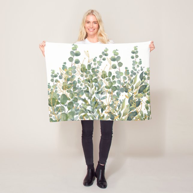 Guld och Grönt botaniska eukalyptus Löv Fleecefilt (På plats)