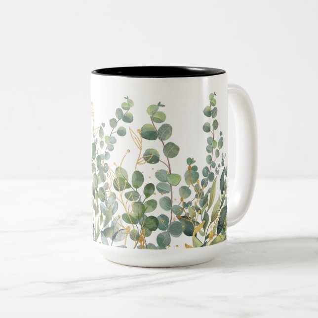 Guld och Grönt botaniska eukalyptus Löv Två-Tonad Mugg (Framsida höger)