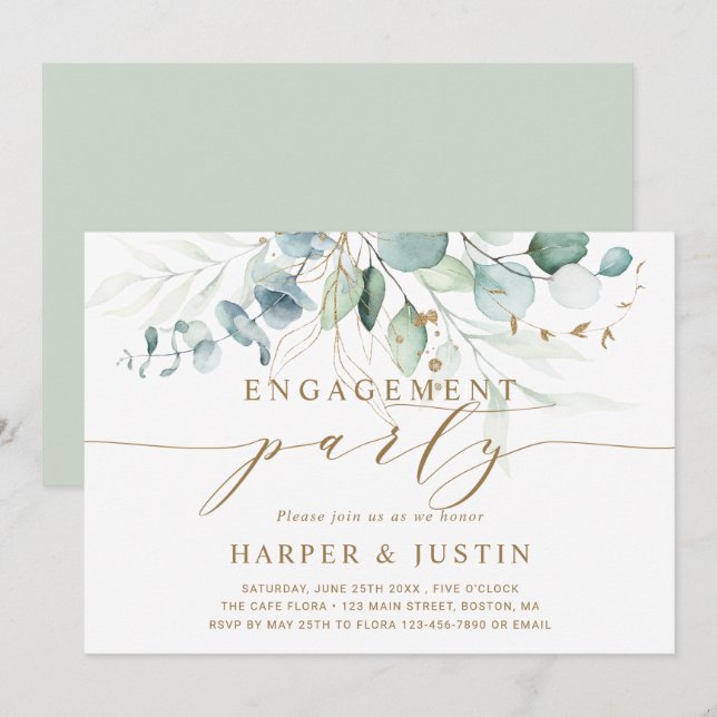 Guld och Grönt Botaniska Förlovningsfesten Inbjudningar (Fram/baksida)