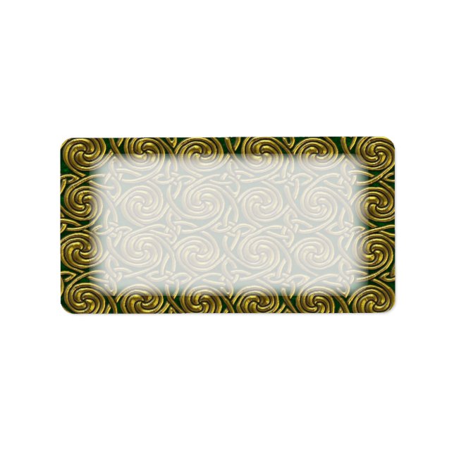 Guld och Grönt Celtic Spiral knop Mönster Adressetikett (Framsidan)