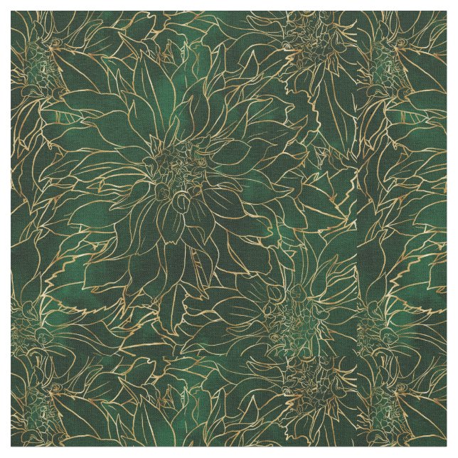 Guld och Grönt Dahlia Flower Tyg (Närbild)